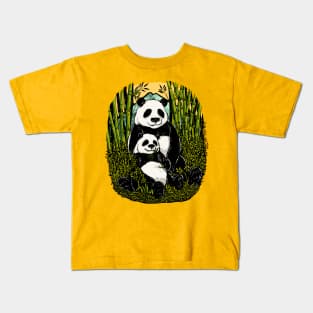 cute panda eating bamboo Kids T-Shirt